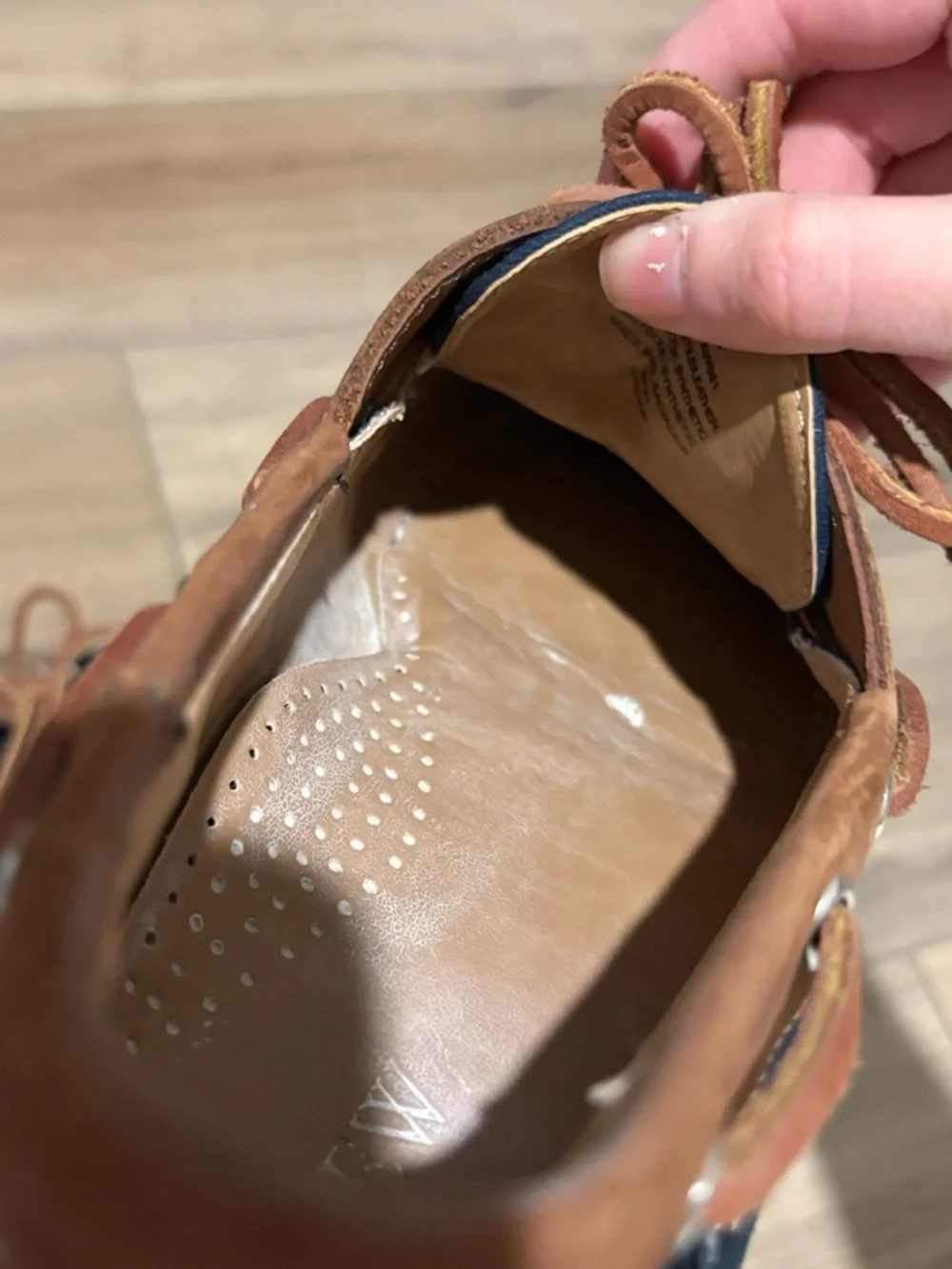 J. Crew AW681 2-Eye Canvas Slip-On Boat Loafer Shoes leather Blue Brown‎ Men's 8